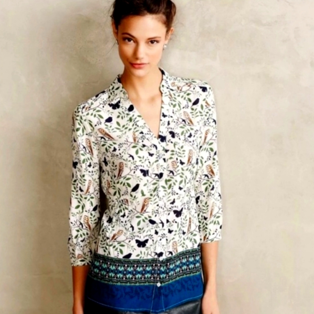 MAEVE Anthropologie owl shirt size 8